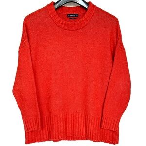 Zara Women's Oversized Red Crew Neck Sweater With Wool